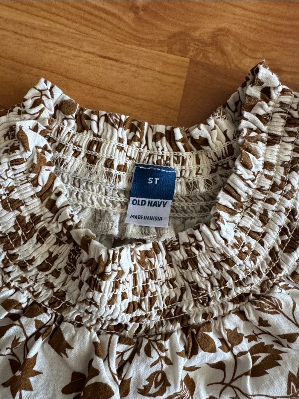 Old Navy White Top with Brown Floral Smocking